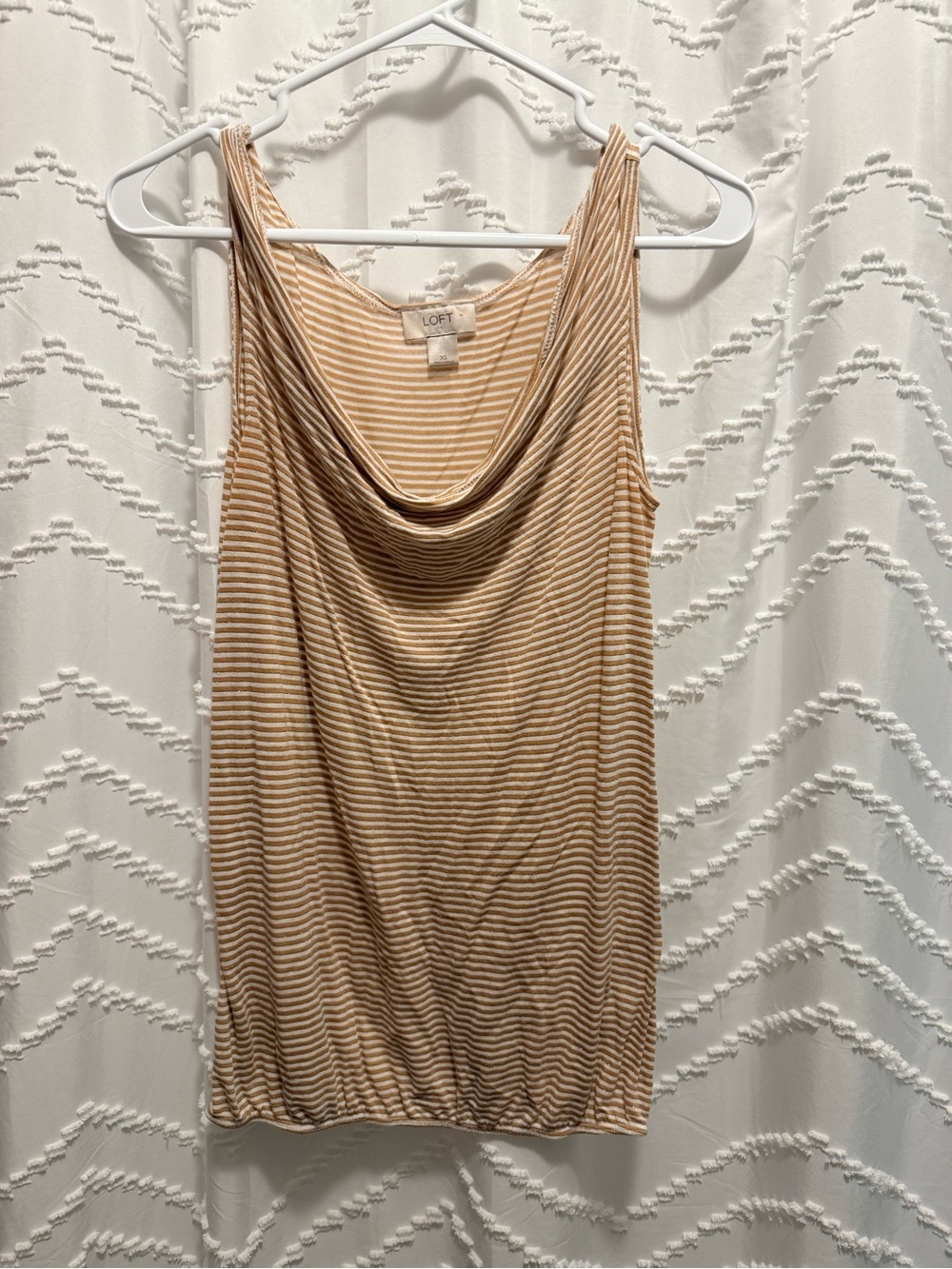 LOFT Cream and Tan Striped Draped Tank Top